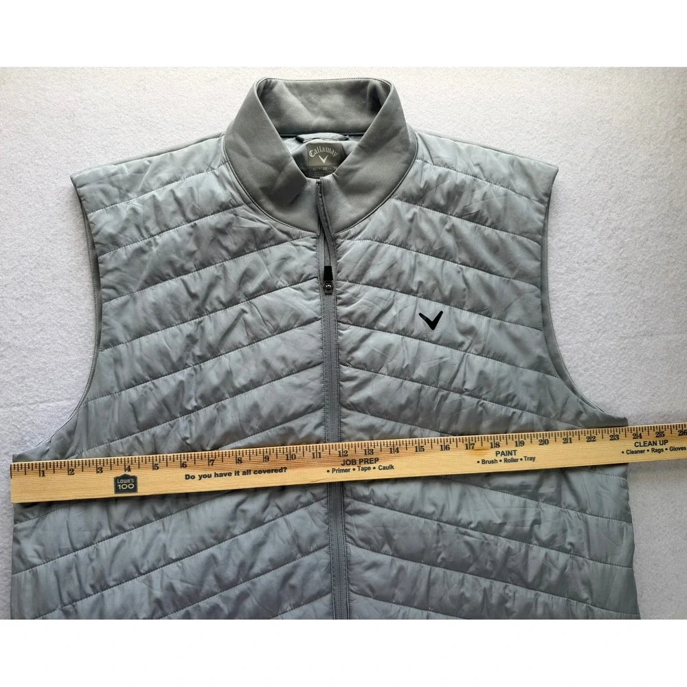 Callaway Mens XL Gray Quilted Full Zip Golf Vest Fleece Lined Mock Neck